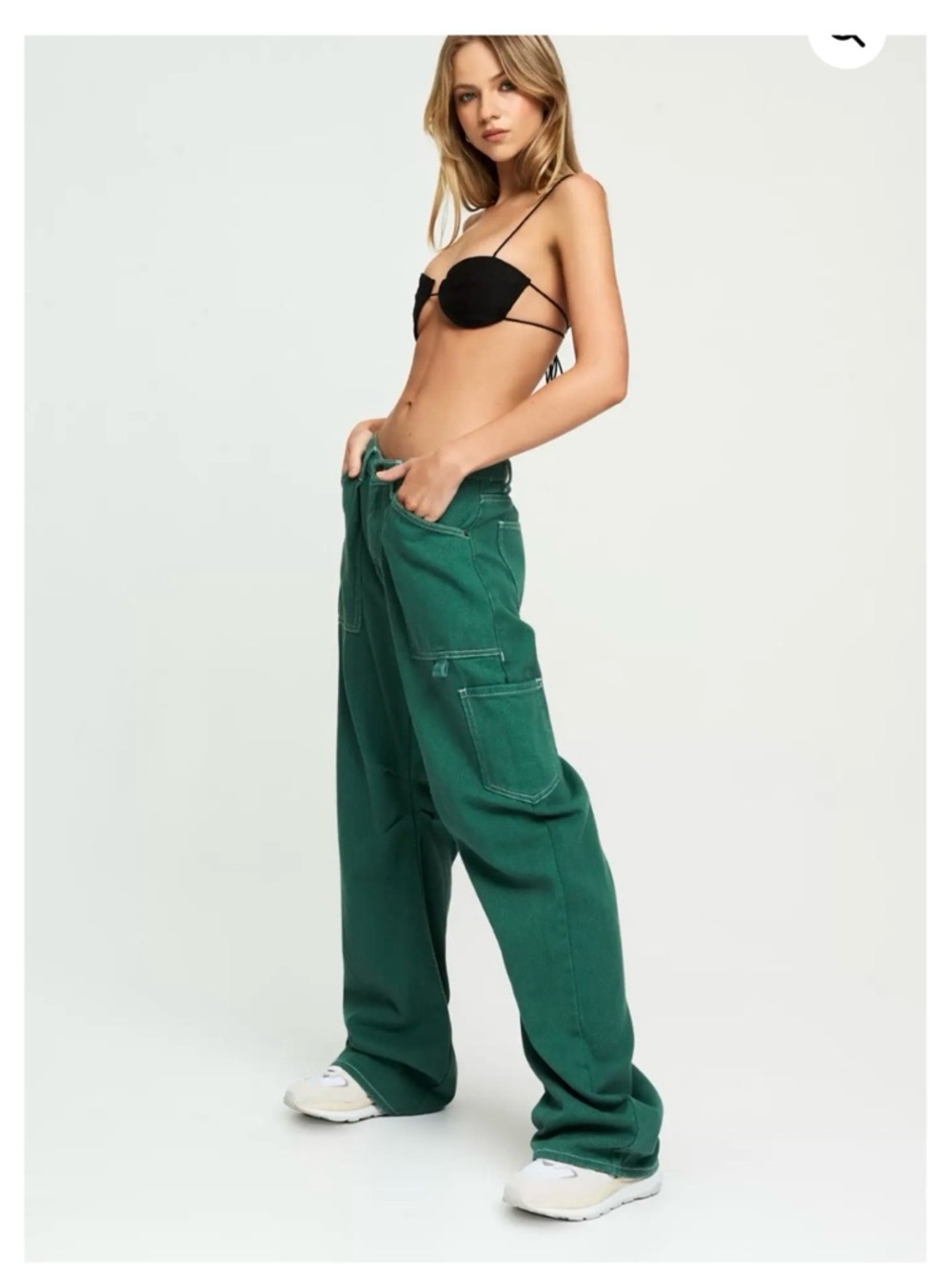 Lioness Miami Vice Sage-Green Cargo Jeans High-Rise Wide Leg Baggy Fit Pants - Picture 10 of 16
